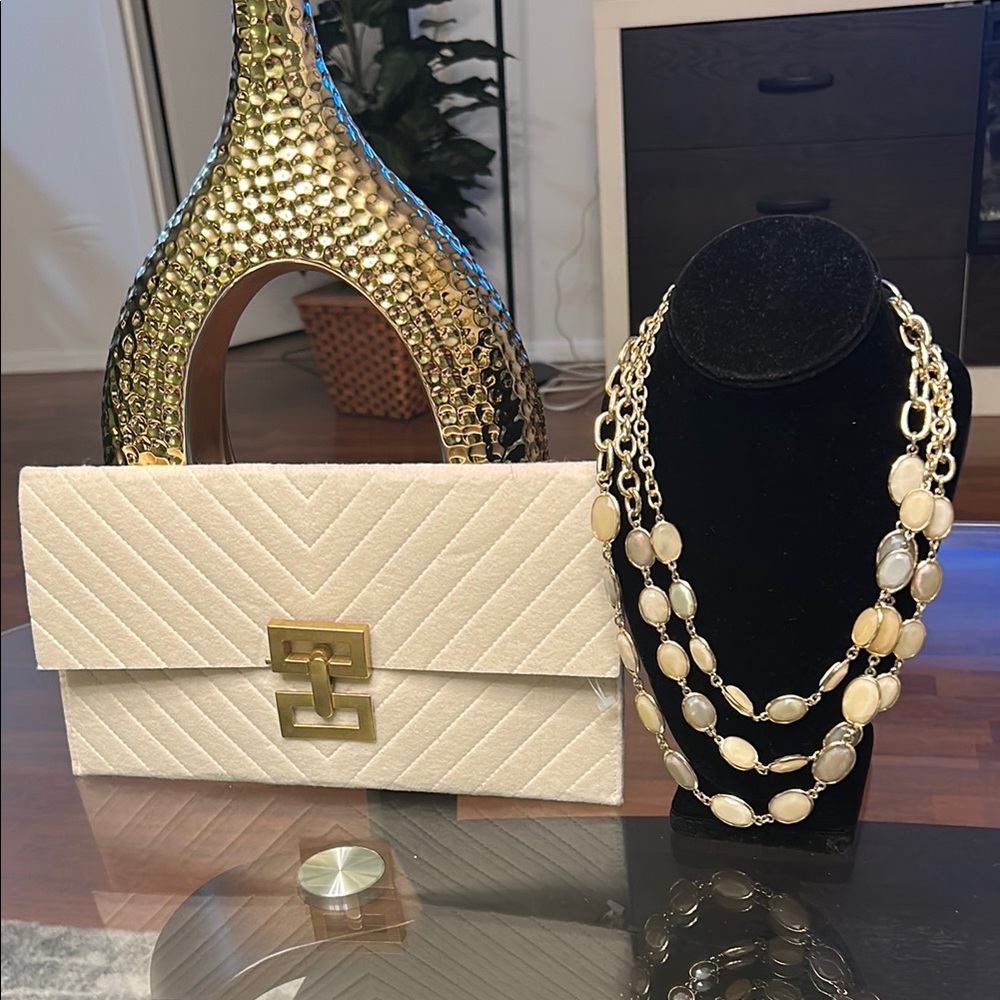 Elegant Cream Clutch Bag & (1) necklace of choice!! Send ur offers now!! - Picture 2 of 4